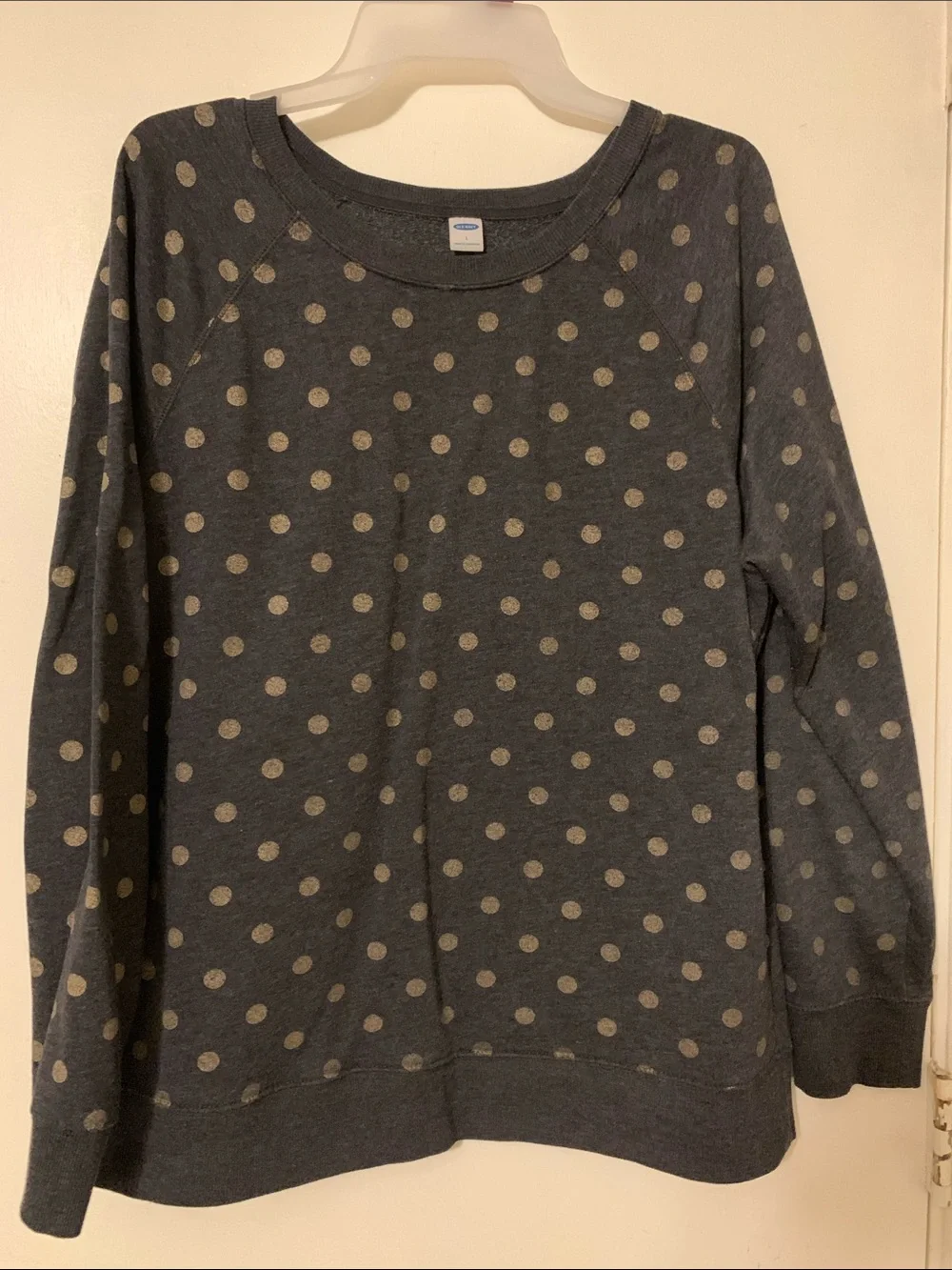 Old Navy Charcoal Crewneck Sweatshirt with Cream Polka Dots